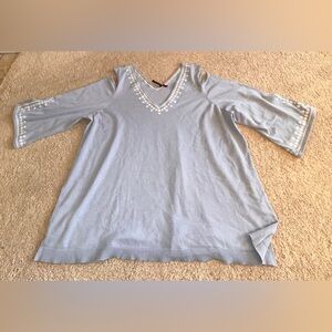 Love Scarlett Light Blue Cold Shoulder Embroidered Top. Size 3X